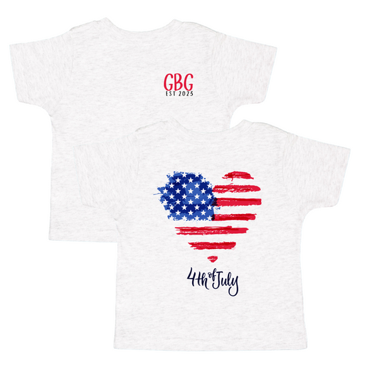 (Ash) Fourth of July Heart Kids Tee